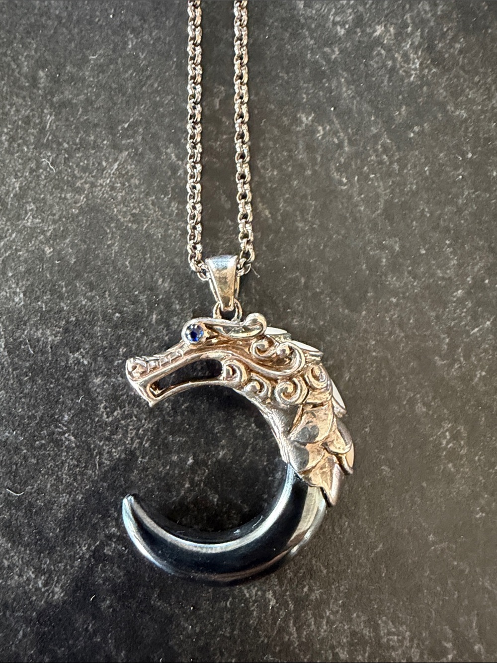 John Hardy Silver Dragon Crescent Necklace with Black Accent - Picture 2 of 4